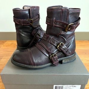 UGG Collection "Elisabeta" Wine Leather + Shearling Moto Boot 39/8.0